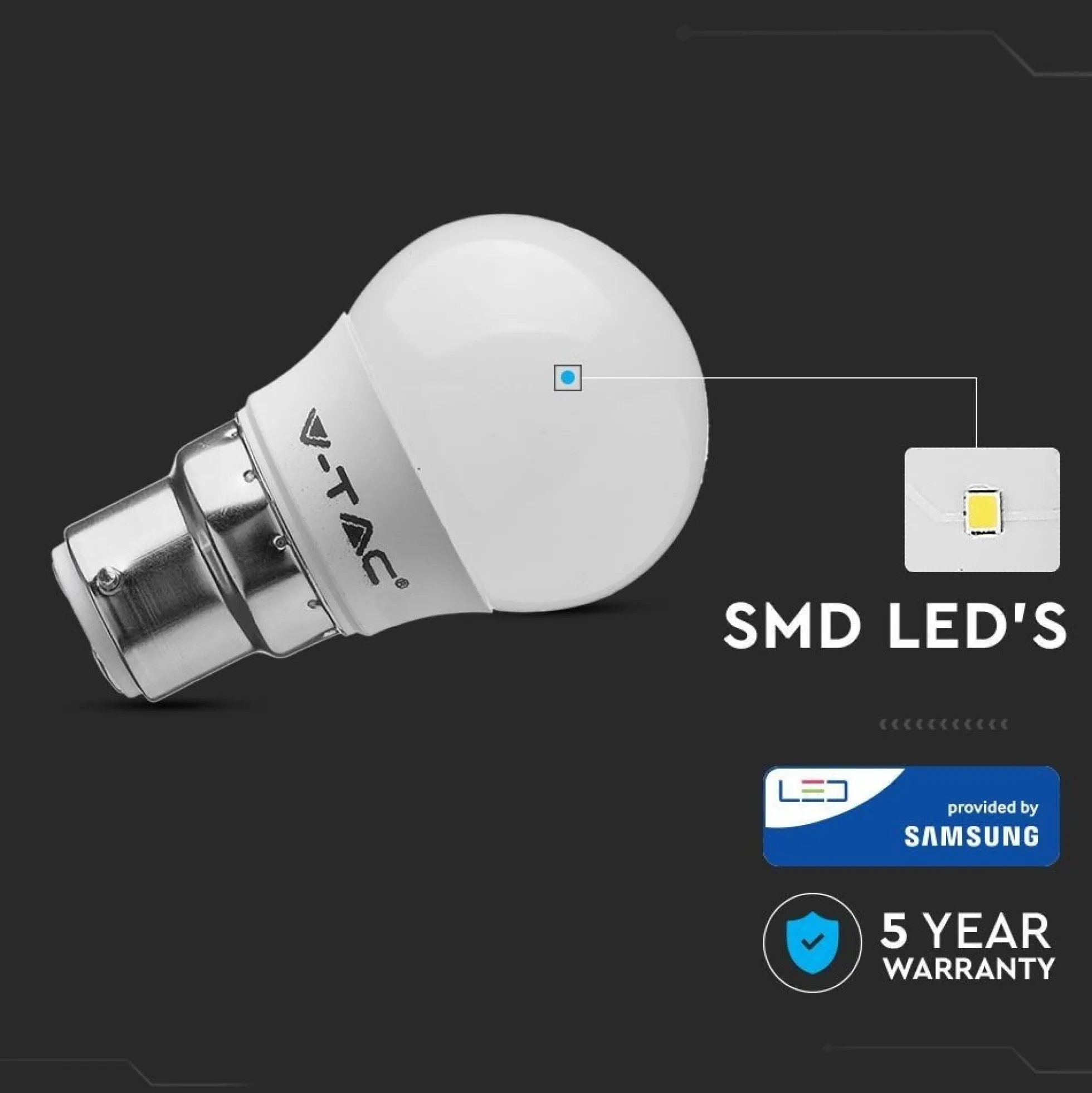 B22 5,5W LED pære - G45, Samsung LED chip, varm kulør