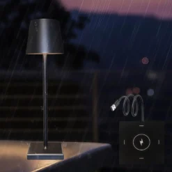 Candela LED bordlampe med trådløs opladning, IP54, touch dæmpbar