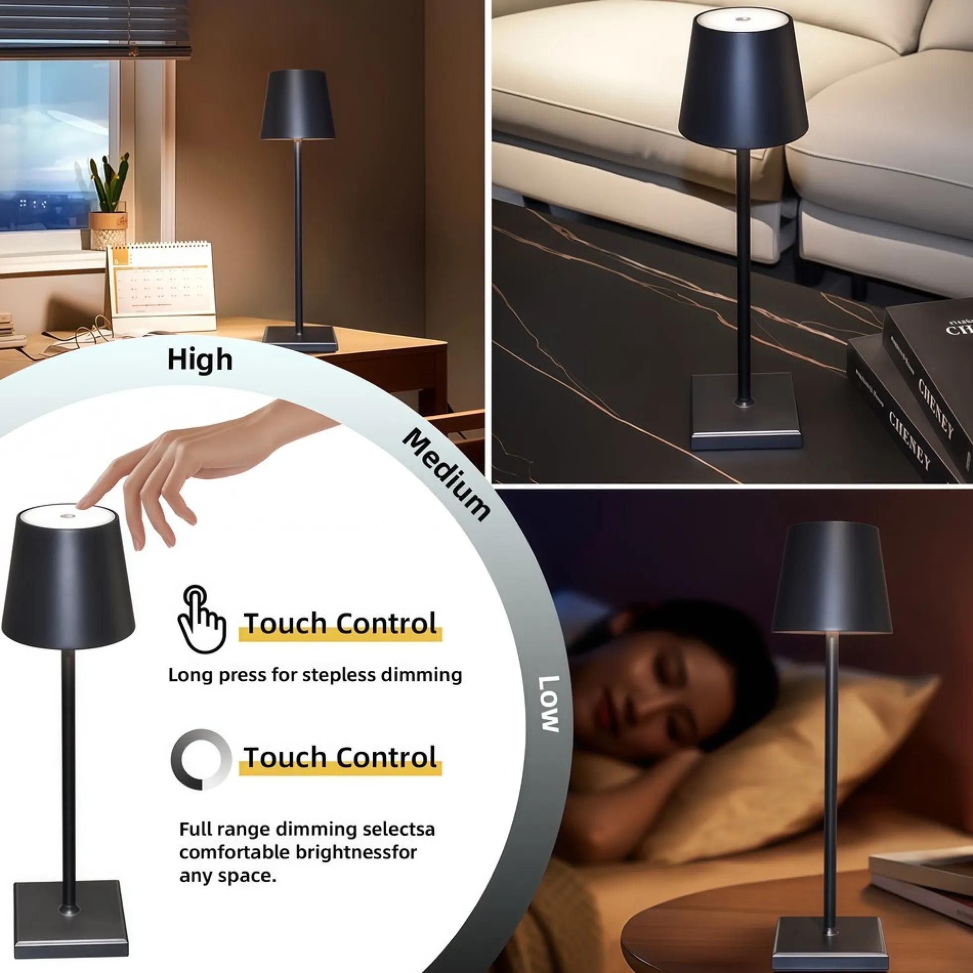 Candela LED bordlampe med trådløs opladning, IP54, touch dæmpbar