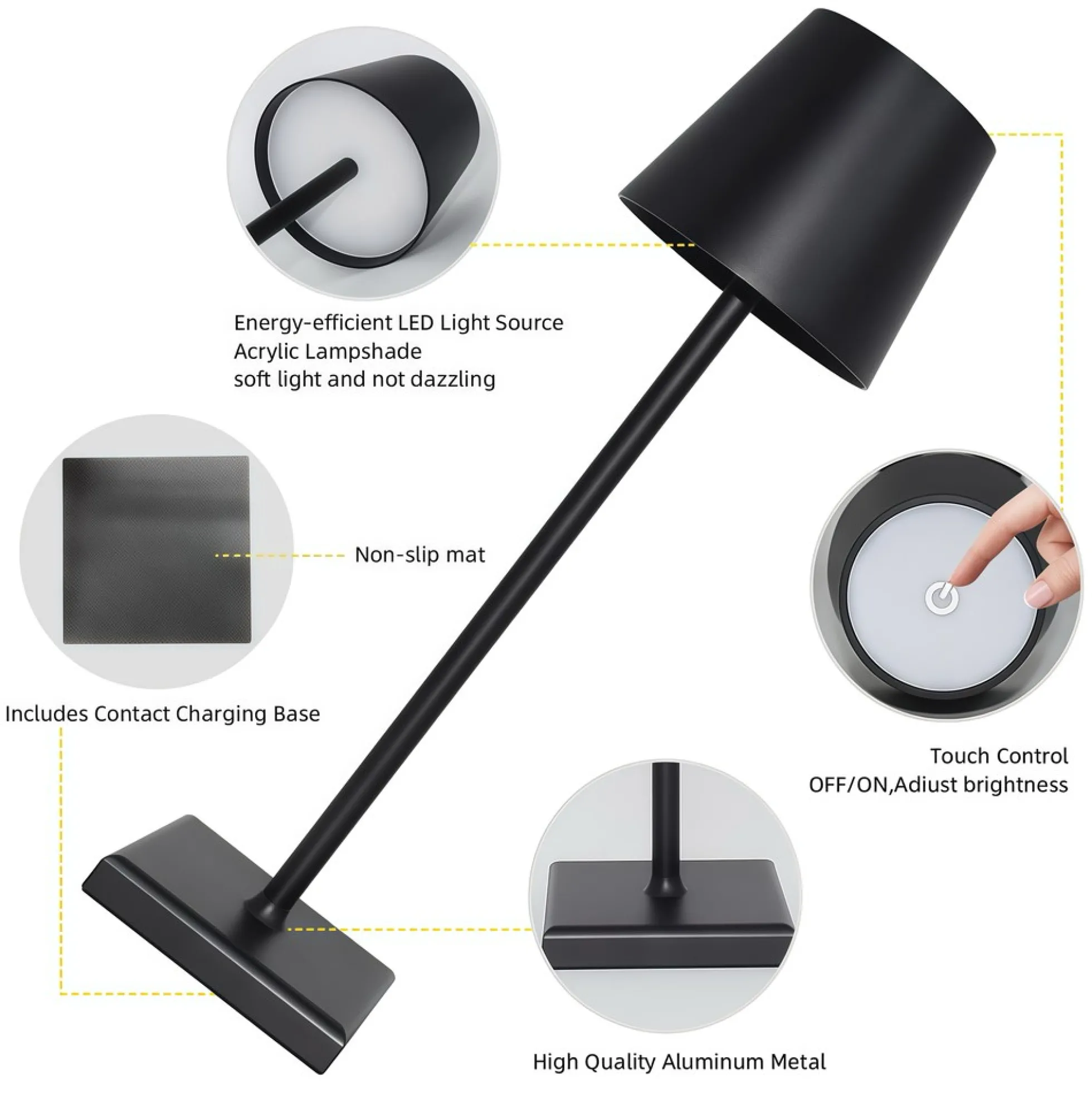 Candela LED bordlampe med trådløs opladning, IP54, touch dæmpbar