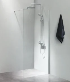 Cassøe Fritstående Væg, 80x200 cm, Klart Glas med Forhængsstang