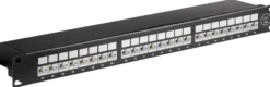 CAT6a, 24 porte, 19" patchpanel, STP skærmet, intern forbindelsesteknologi til LSA-isolationsforskydningsklemmer - MicroConnect