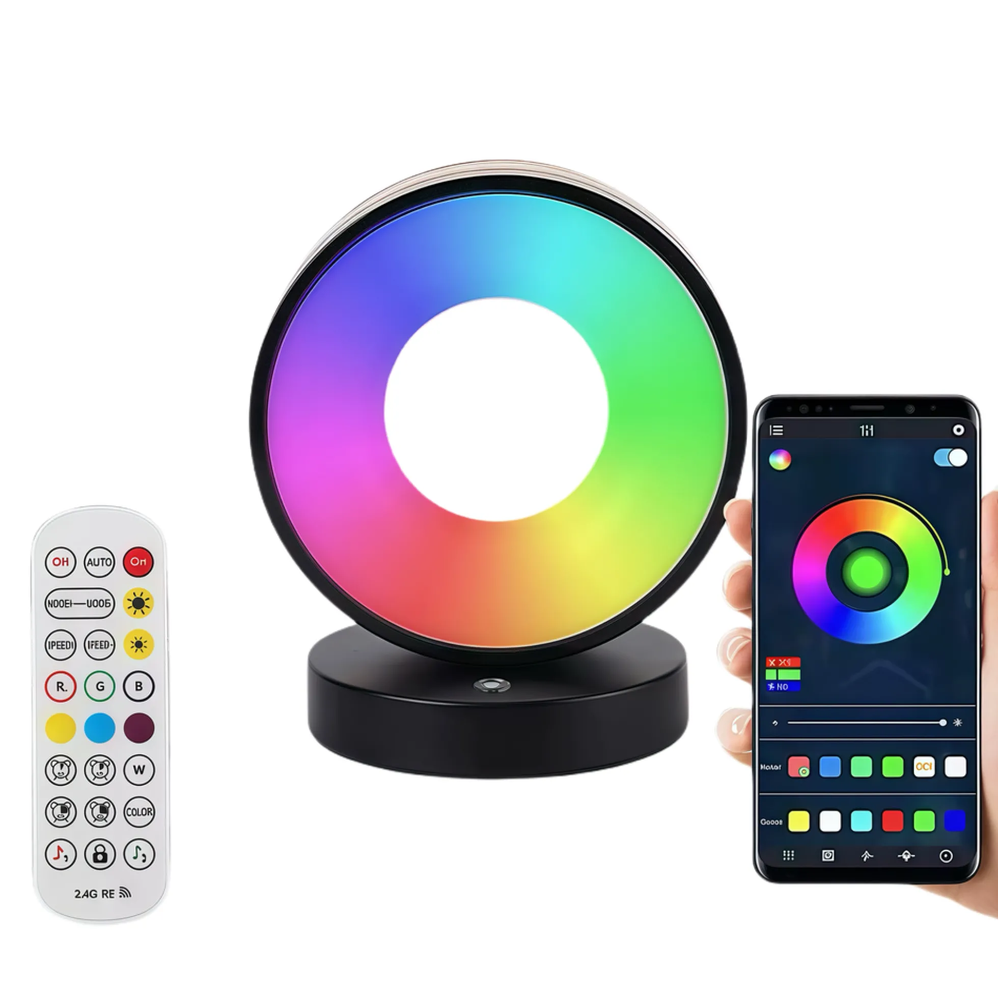 Cirkel RGBIC lampe, 18x15cm, Bluetooth, 5V USB