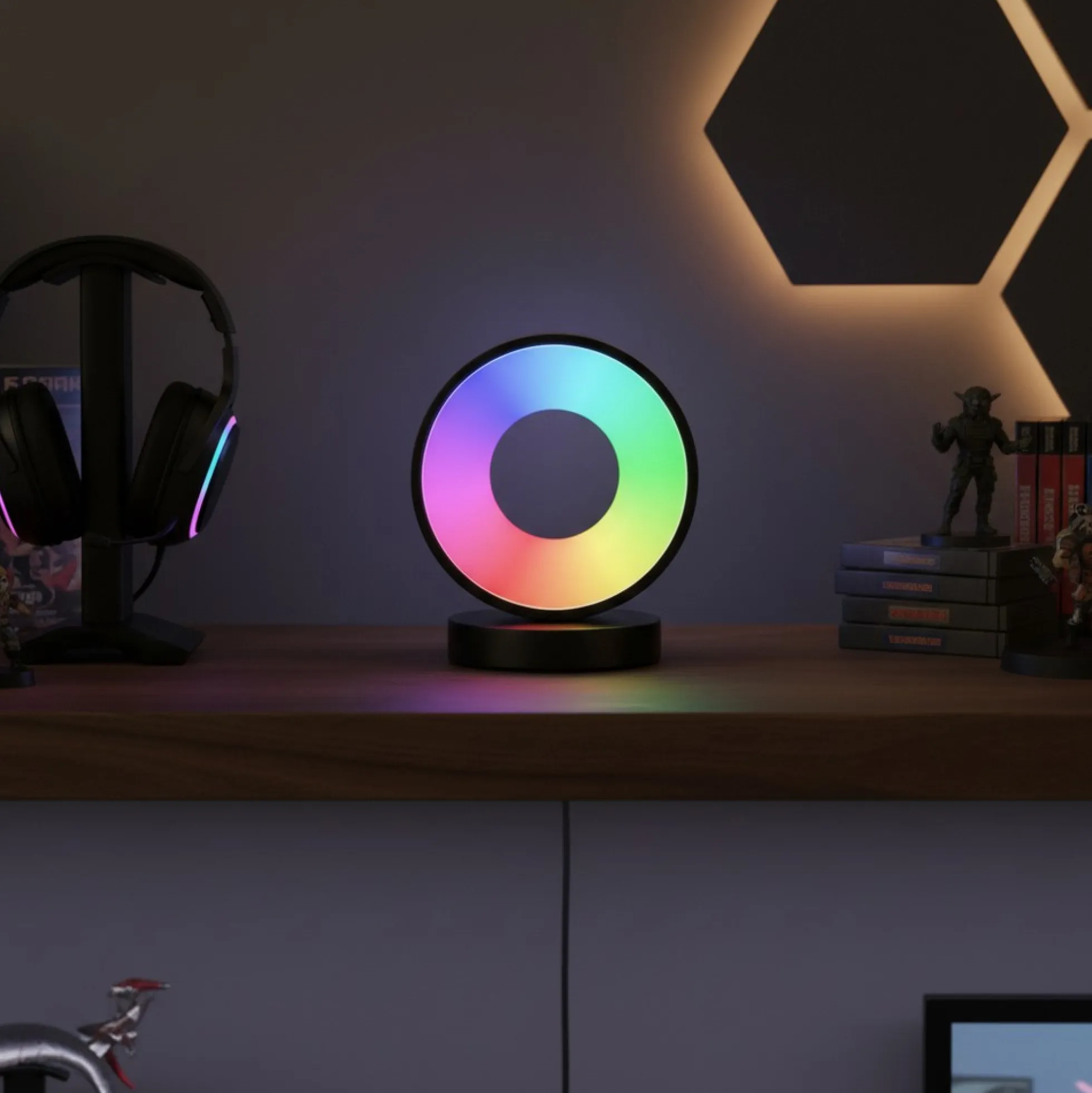 Cirkel RGBIC lampe, 18x15cm, Bluetooth, 5V USB