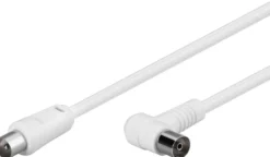 Coax kabel, 1,5 meter, hvid, vinklet, 80 dB, 75 ohm, dobbelt afskærmet