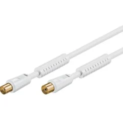 Coax kabel, M-F, 10 meter, hvid, 75 Ohm, med ferritfiltre, til 100Hz TV, dobbelt afskærmet