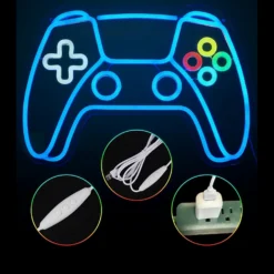 Controller neon skilt gamepad, LED lys, stor model 39x27 cm, 5V DC USB