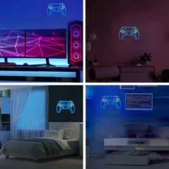 Controller neon skilt gamepad, LED lys, stor model 39x27 cm, 5V DC USB