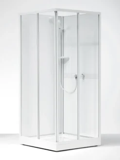 CONTURA SHOWER brusekabine, firkantet, 800x800x2010mm, klar glas, hvid profil, skydedør
