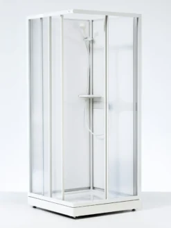 CONTURA SHOWER brusekabine, firkantet, 800 mm x 800 mm x 2010 mm, hvid profil, styren glas, skydedør
