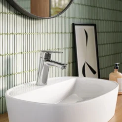 Damixa Clover Green håndvaskarmatur, push-open bundventil, krom