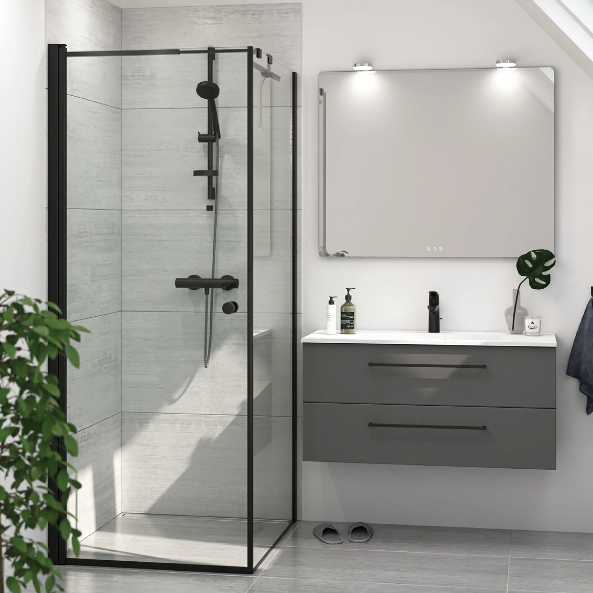 Dansani brusedør, H:200x77-79 cm, sort/klar