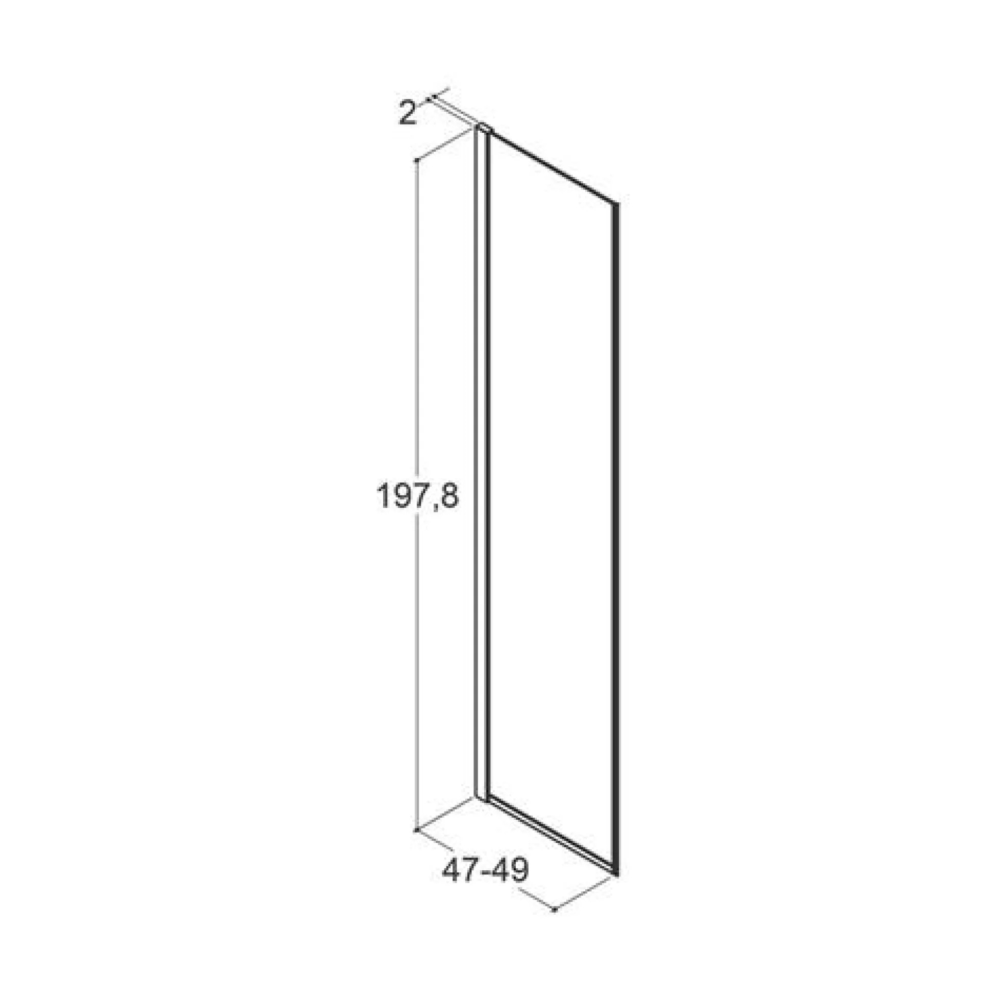 Dansani brusevæg, klart glas, 1978 x 470-490 mm, 6 mm, krom