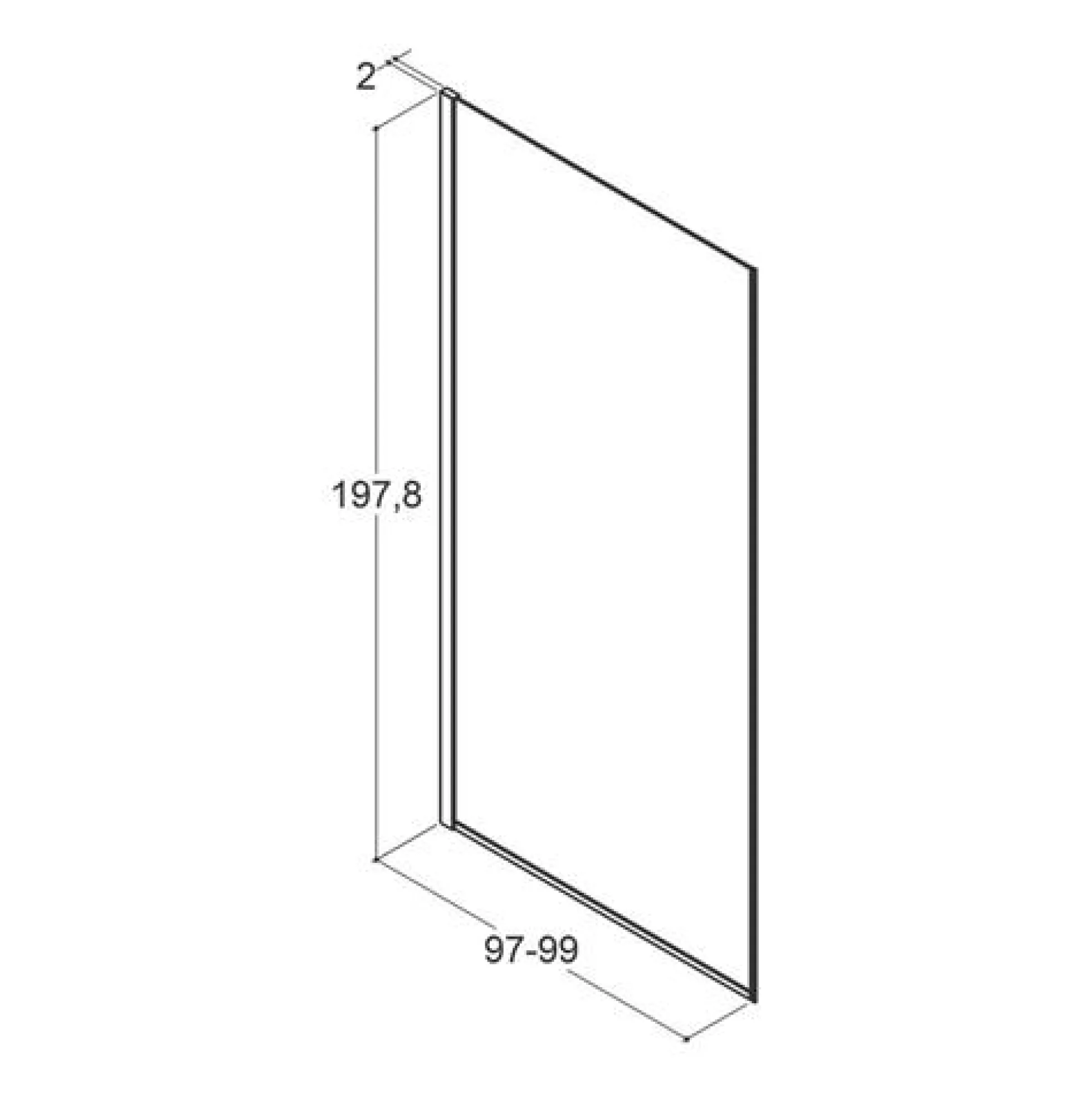 Dansani brusevæg, klart glas, 1978 x 970-990 mm, krom