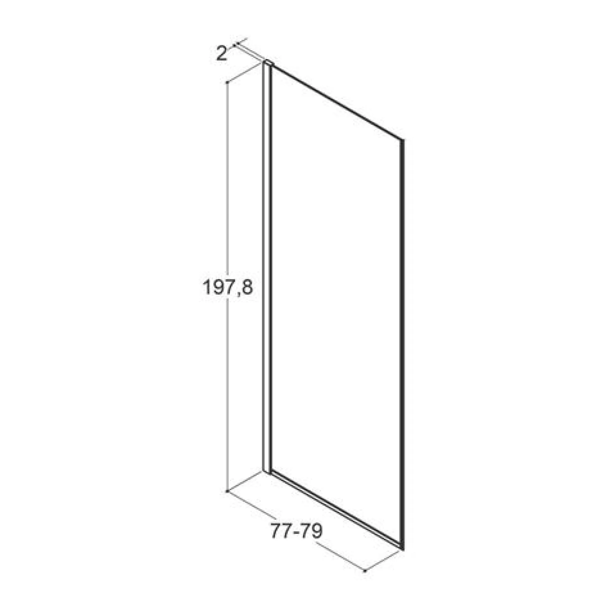 Dansani brusevæg, klart glas, 1978 x 770-790 x 6 mm, krom