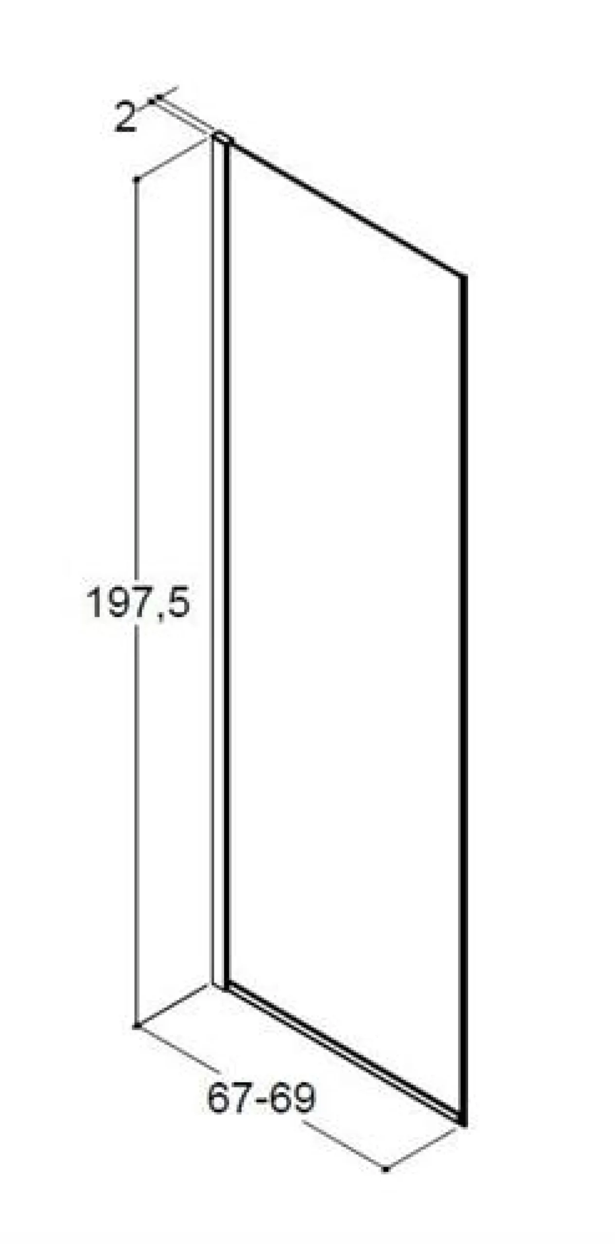Dansani D71-03 fast væg 197,5 x 67-69 cm sort/klart glas