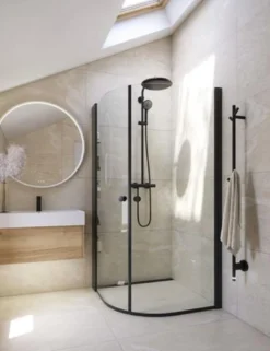 Dansani E91-03 halvrund dør, 200 x 72-74 cm, sort/klart glas