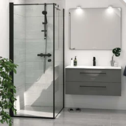 DANSANI Fast væg, højde 197,5 cm, bredde 87-89 cm, matsort profil, klart glas
