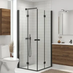 Dansani Match foldedør 200 cm, sort profil, klar glas