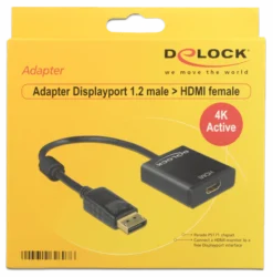 Delock Adapter Displayport 1.2 han til HDMI hun, 4K, aktiv, sort