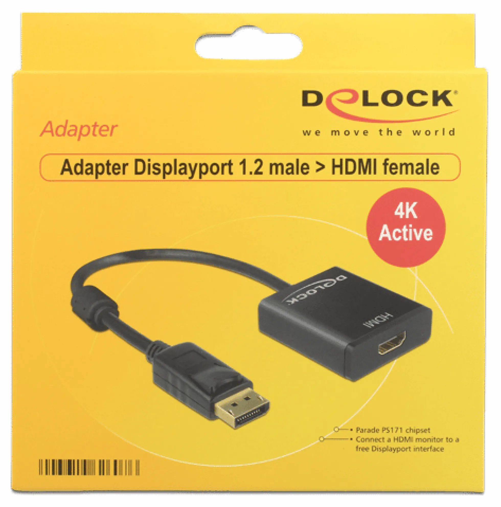 Delock Adapter Displayport 1.2 han til HDMI hun, 4K, aktiv, sort