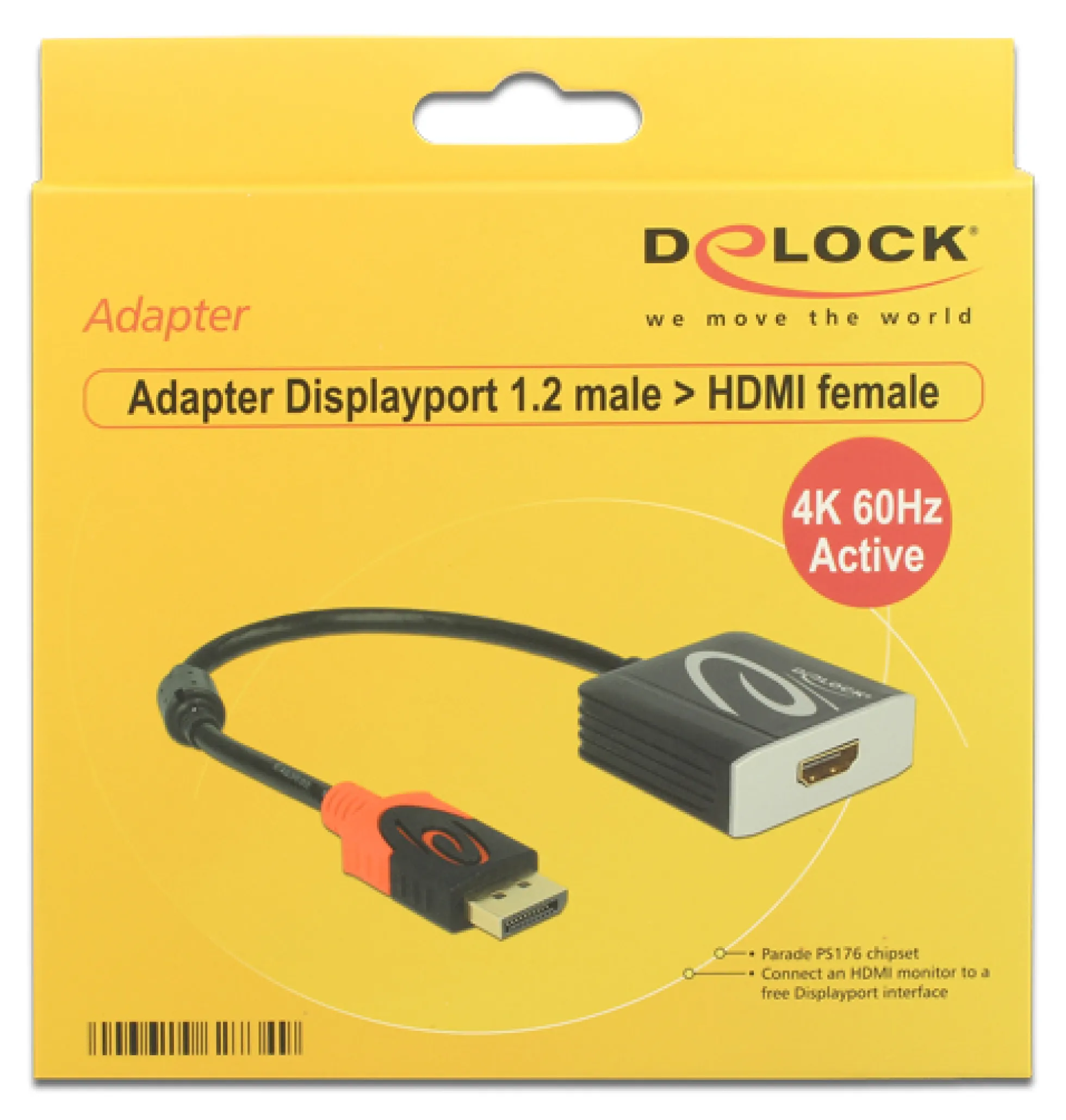 DeLOCK DisplayPort til HDMI-adapter, aktiv, 4K i 60Hz, 0,2m, sort