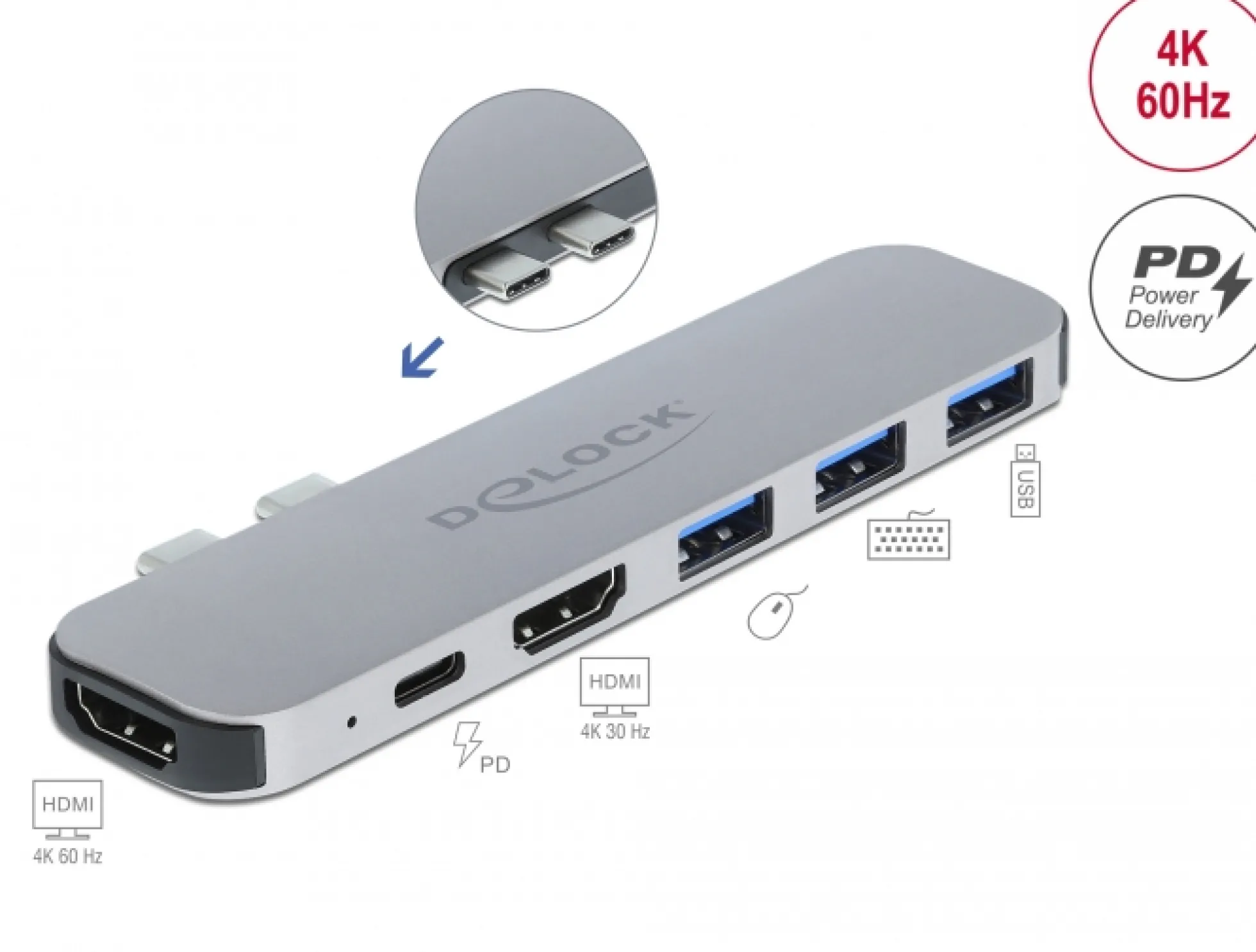 Delock docking station til MacBook, Dual HDMI 4K / PD / Hub
