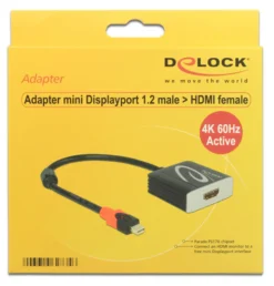 DeLOCK mini DisplayPort til HDMI-adapter, aktiv, 4K i 60Hz, sort