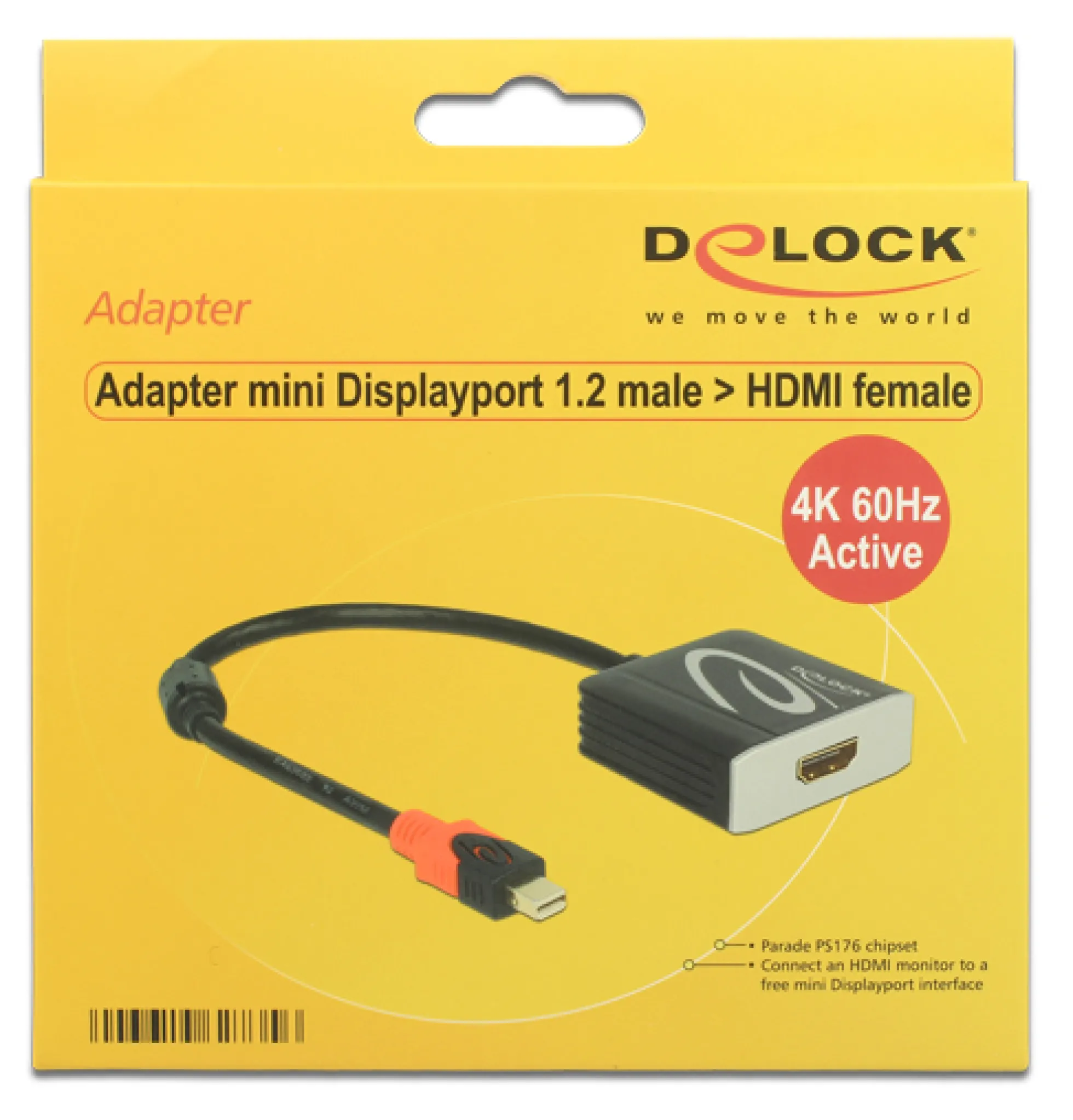 DeLOCK mini DisplayPort til HDMI-adapter, aktiv, 4K i 60Hz, sort