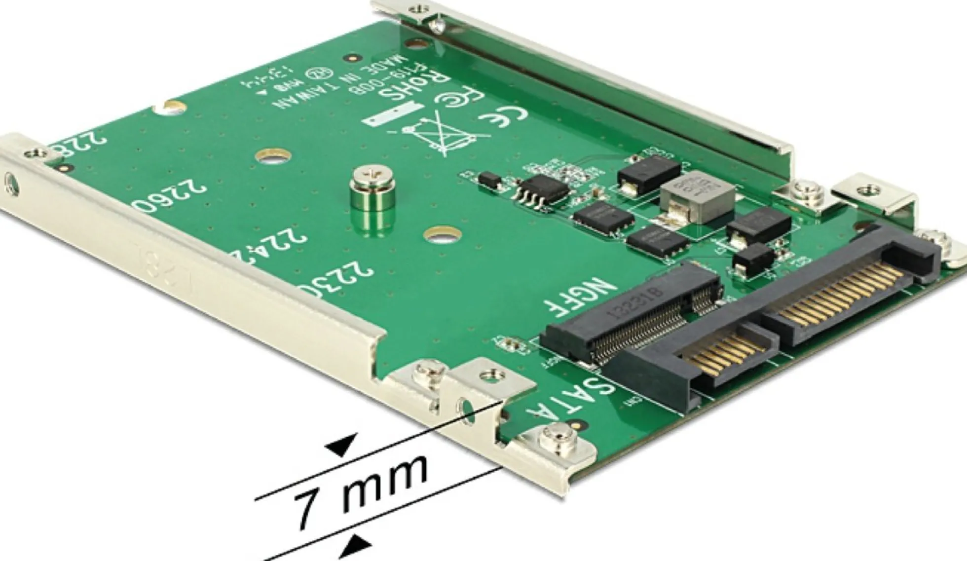 DeLOCK M.2(NGFF) SSD adapter, M.2(NGFF) til SATA 22-pin, tager 1x2,5"