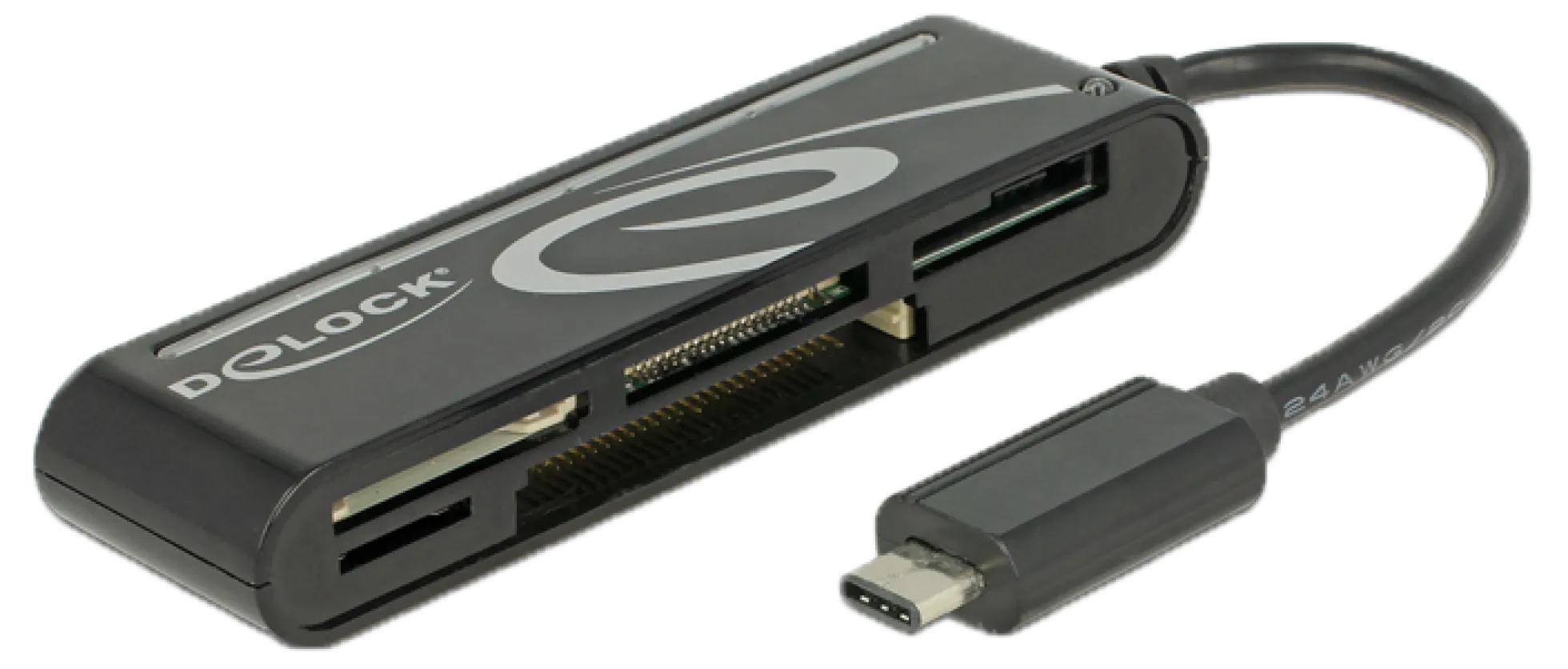 Delock USB 2.0 Card Reader, USB-C male, 5 Slots, up to 480 Mbps, sort