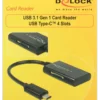 Delock USB 3.1 Gen 1 Card Reader, USB-C han, 4 Slots, sort
