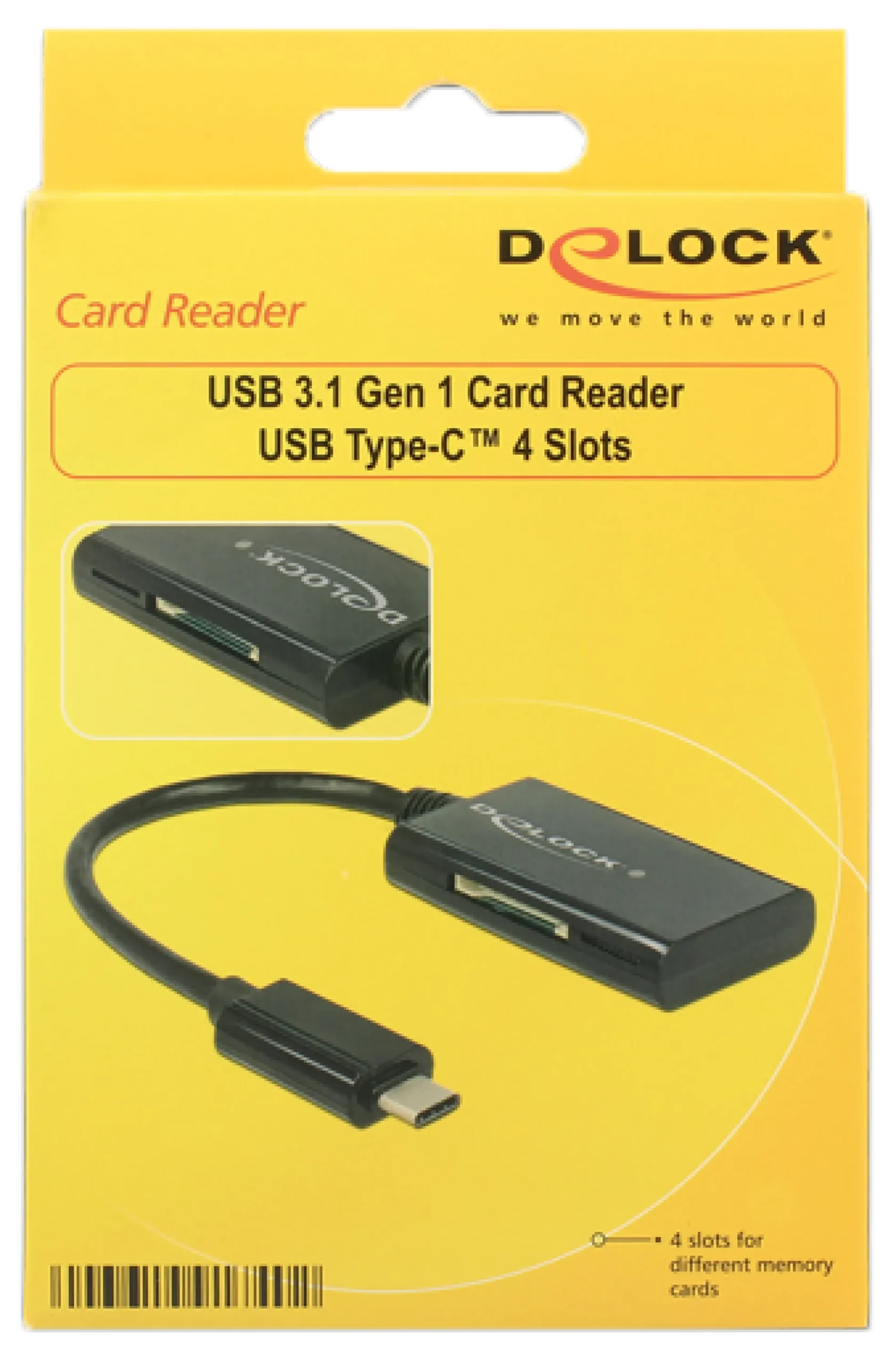 Delock USB 3.1 Gen 1 Card Reader, USB-C han, 4 Slots, sort
