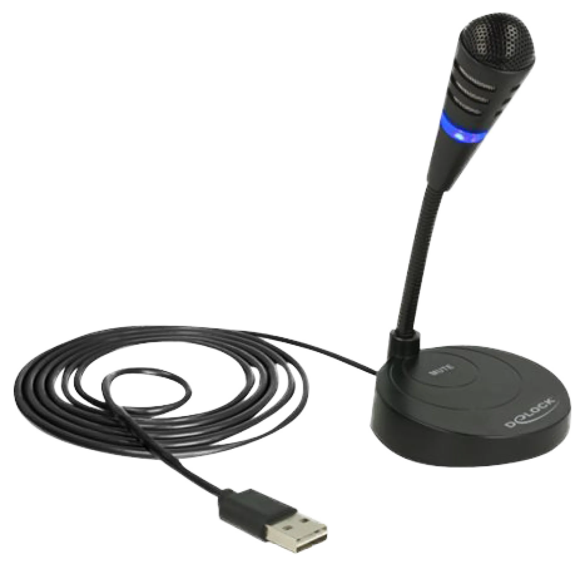 Delock USB Mikrofon with base and Touch-Mute Button, sort