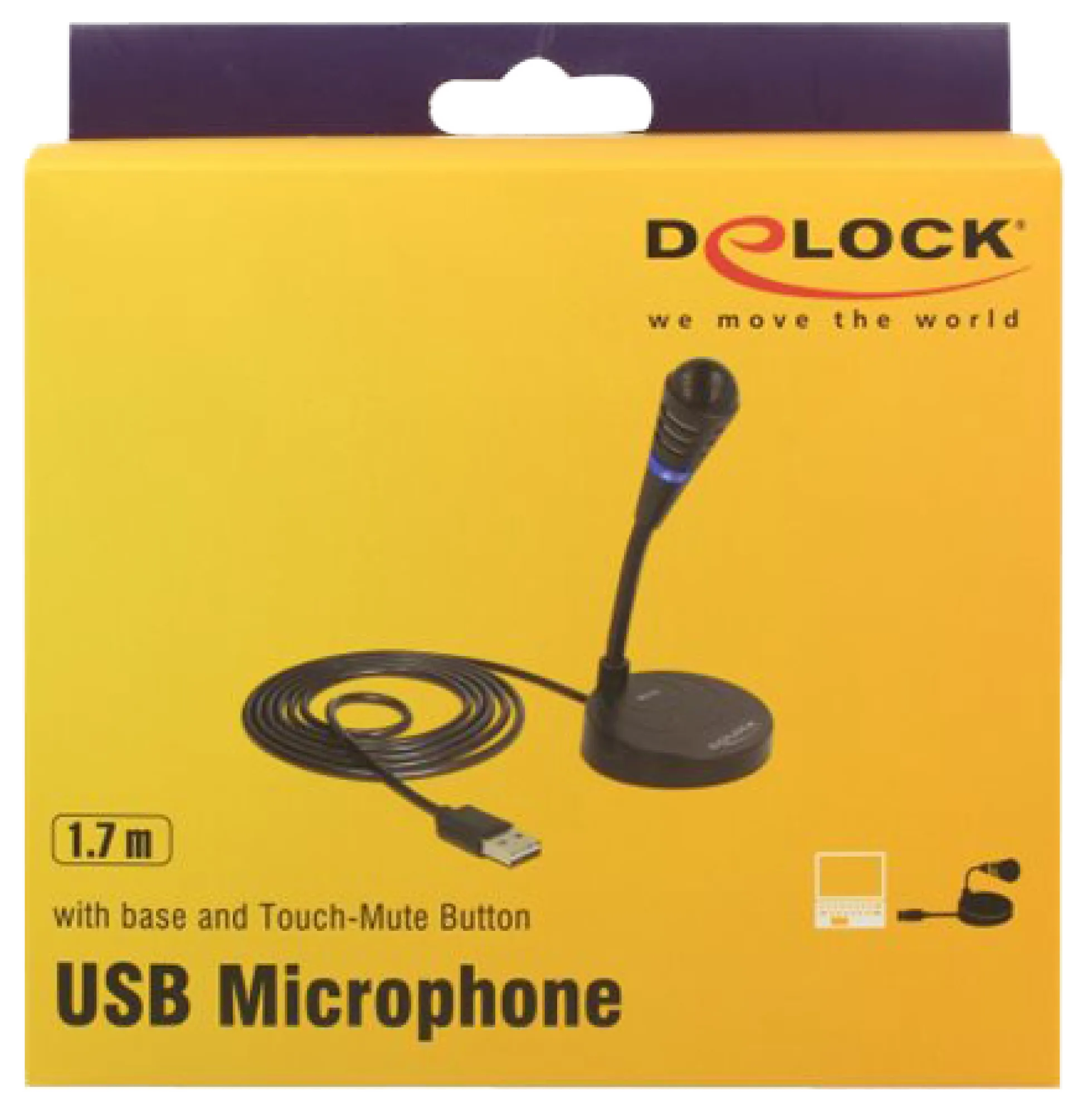 Delock USB Mikrofon with base and Touch-Mute Button, sort