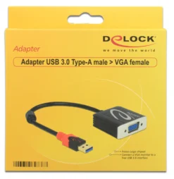 DeLOCK USB 3.0 to VGA adapter, 1920x1200, 0,2m, sort