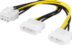 DELTACO Adapterkabel, 2xMolex 4-pin til 8-pin PCI-Express, 30 cm