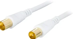 DELTACO antennkabel, 75 Ohm, guldbelagte stik, 5m, hvid