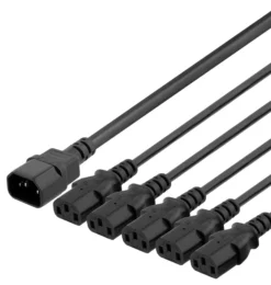 DELTACO Apparatkabel IEC C14 - 5x IEC C13, 2m, 10A/250V, Y-Splitter, sort