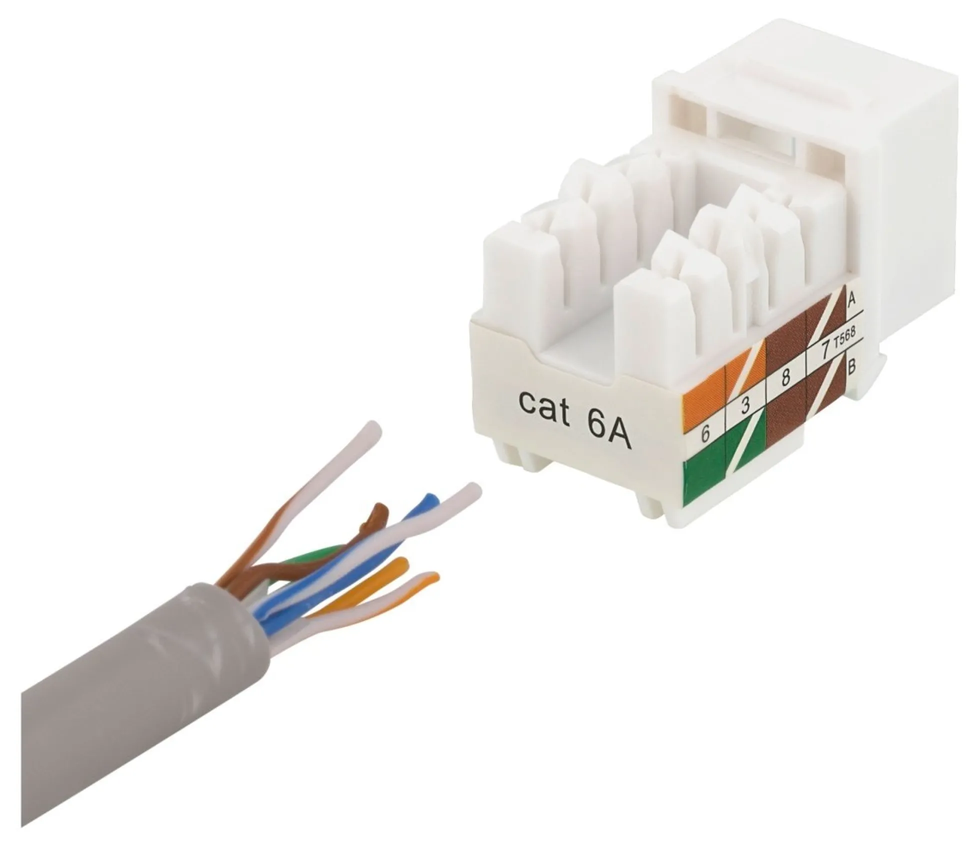 DELTACO Cat6A Keystone jack, LSA/110 termination, plastic, 90, hvid