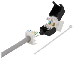 DELTACO Cat6A Keystone jack, toolless clamp termination, plastic, hvid