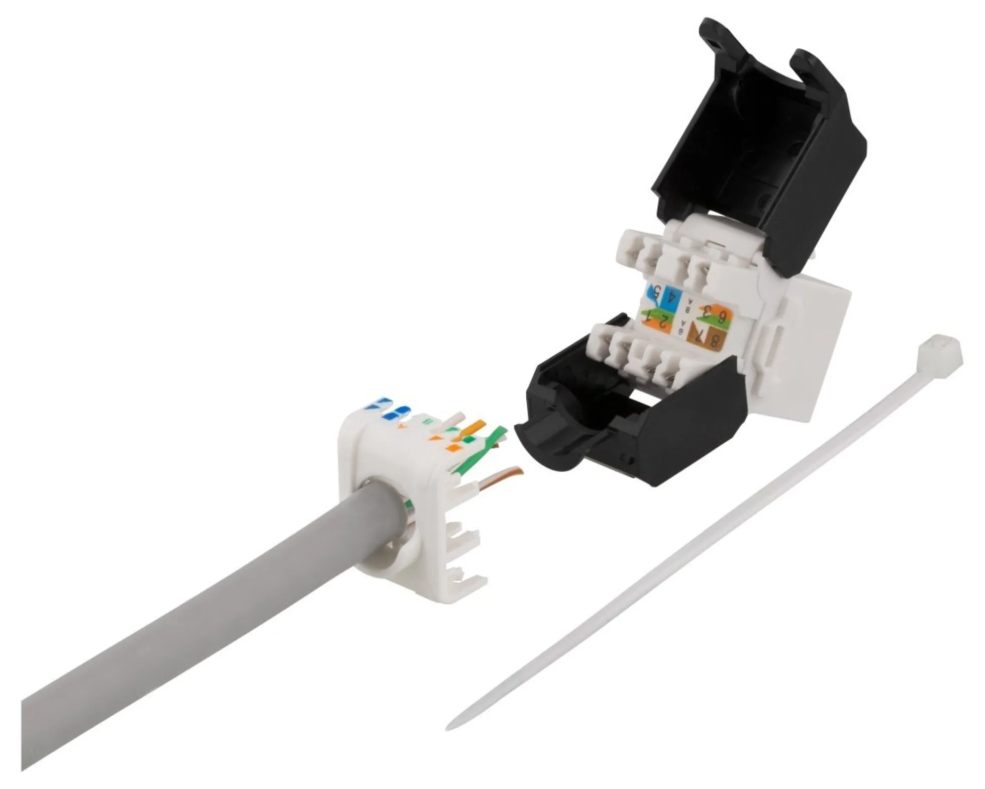 DELTACO Cat6A Keystone jack, toolless clamp termination, plastic, hvid