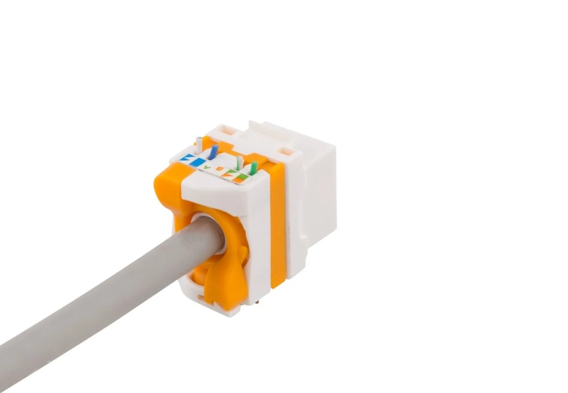 DELTACO Cat6A Keystone jack, toolless, plastic, hvid/orange