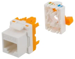 DELTACO Cat6A Keystone jack, toolless, plastic, hvid/orange