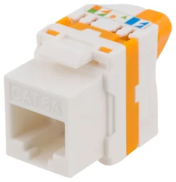 DELTACO Cat6A Keystone jack, toolless, plastic, hvid/orange