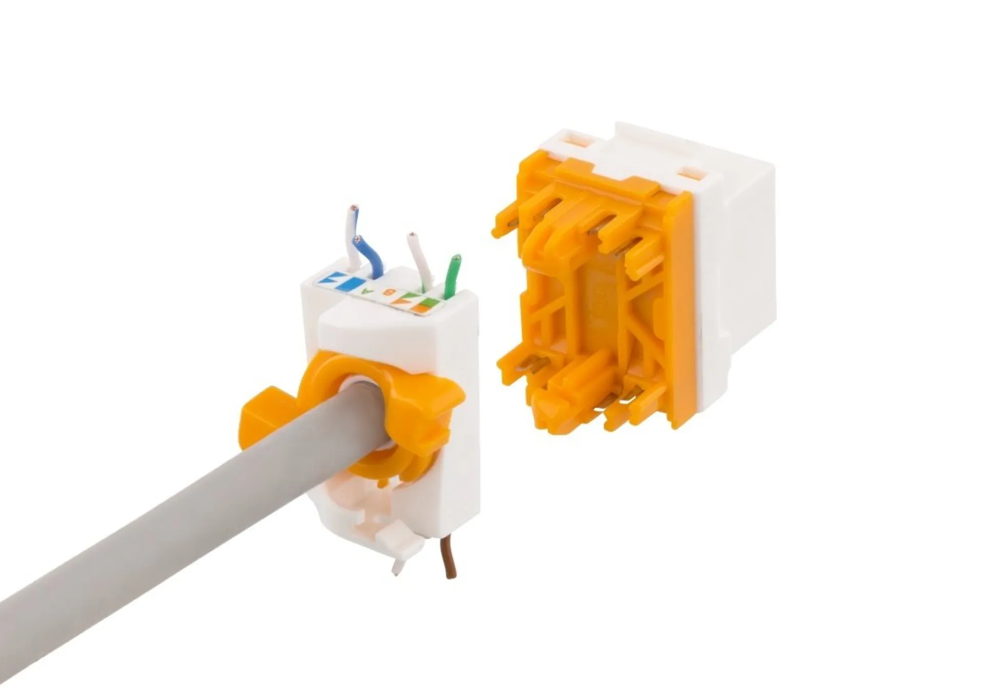 DELTACO Cat6A Keystone jack, toolless, plastic, hvid/orange
