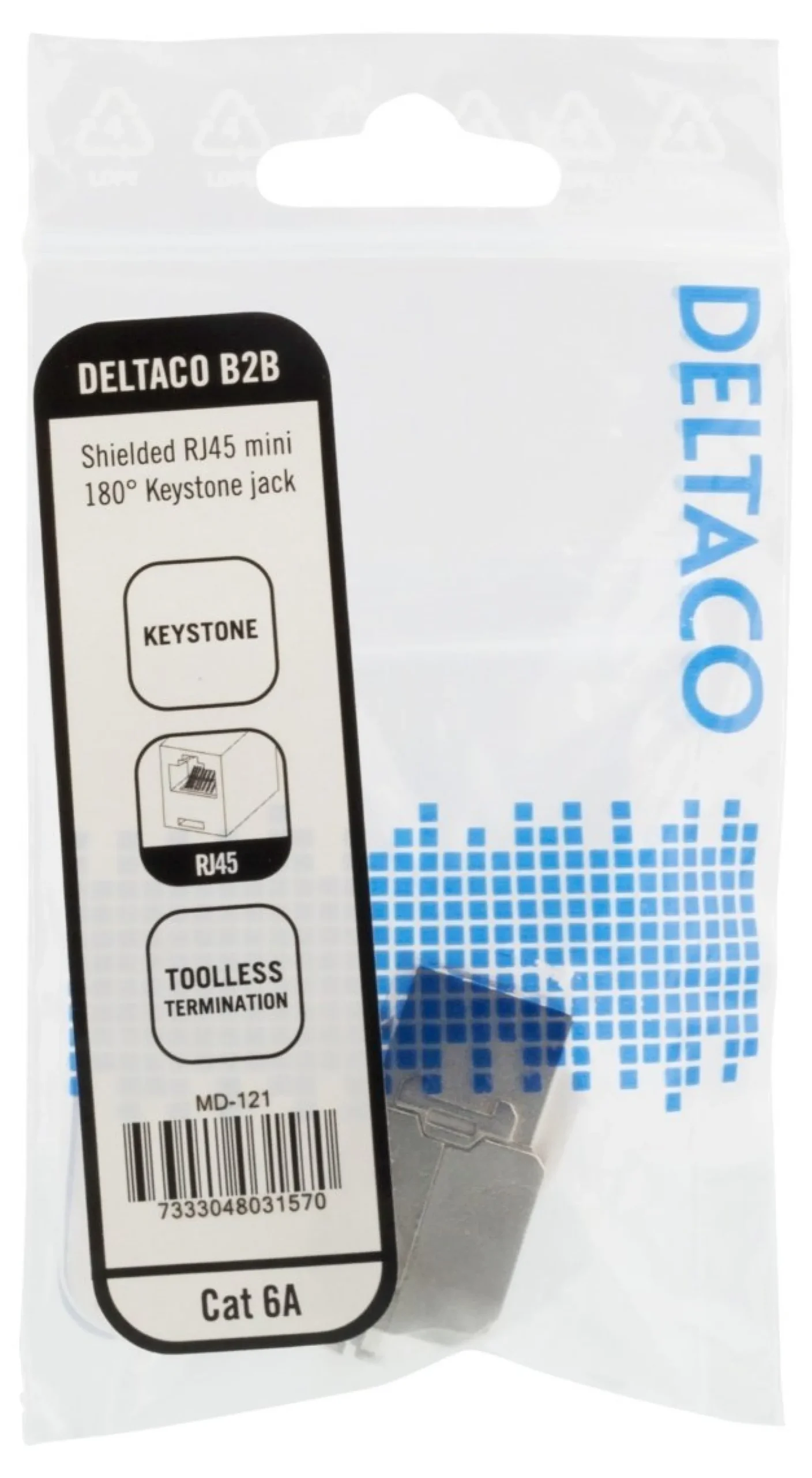 DELTACO Cat6A shielded Keystone jack, toolless clamp termination, plas