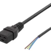 DELTACO C19 to open ended power cord, 2m, IEC C19, 10A, sort