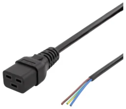 DELTACO C19 to open ended power cord, 2m, IEC C19, 10A, sort