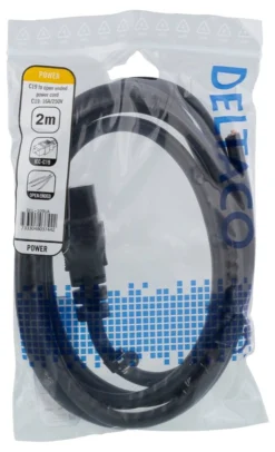 DELTACO C19 to open ended power cord, 2m, IEC C19, 10A, sort